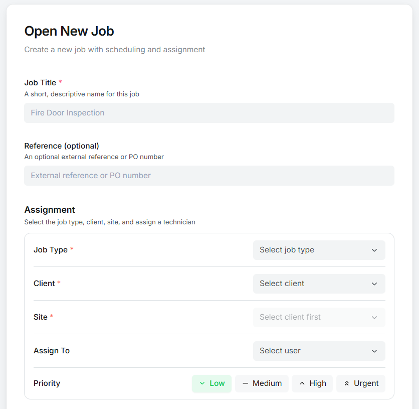 Creating a new job card in QAI