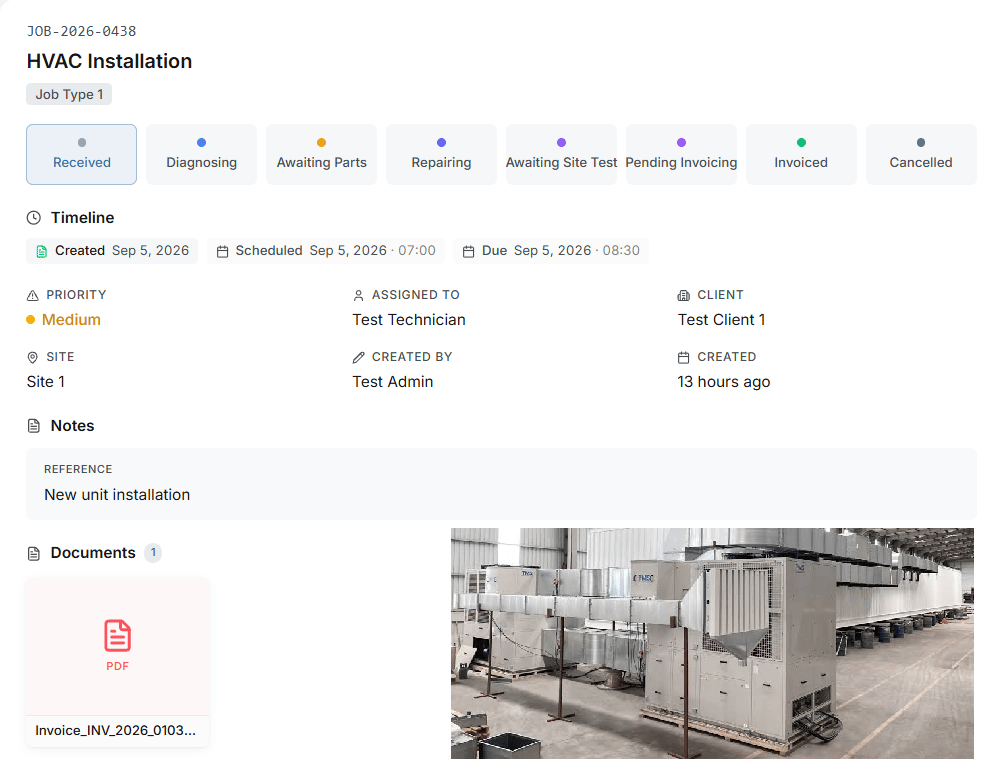 A work order open in QAI with checklist and details
