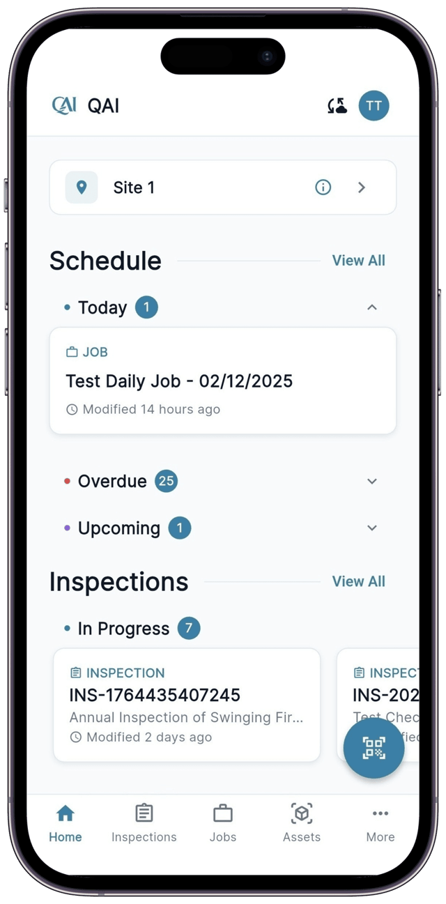 QAI mobile app showing a job card